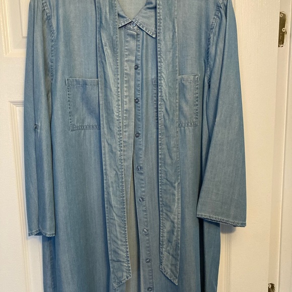 EUC Denim Shirt Dress with Tie - Picture 2 of 10